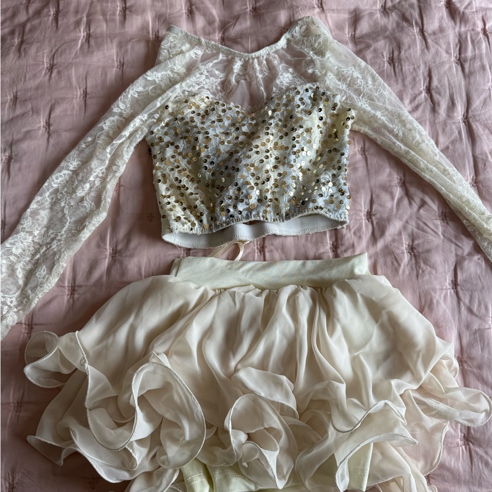 Sequin Lace Crop Top and Ruffled Skirt Set Dance Costume. Size children’s large